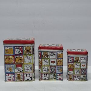 Vintage 80s Enesco By Susan Marie McChesney Cats Metal Container Tins Set Of 3